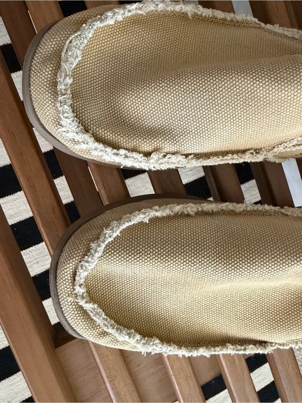 CROCS Beige Canvas Slip-On Shoes with Frayed Trim